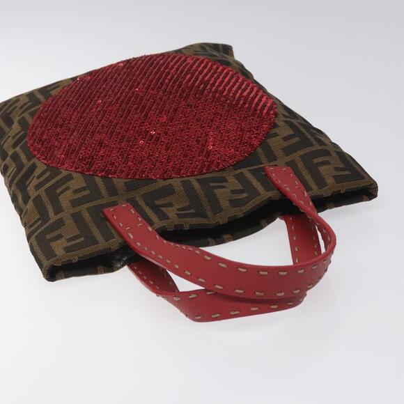 FENDI Zucca Canvas Hand Bag Sequin Black Brown - Picture 6 of 12